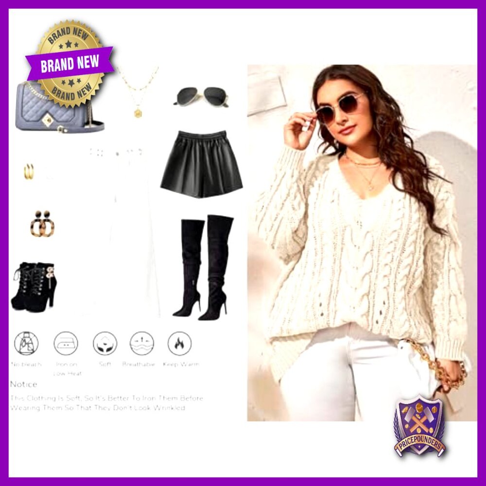 Plus Size V-Neck Cable Knit Pullover Sweater Loos… - image 4